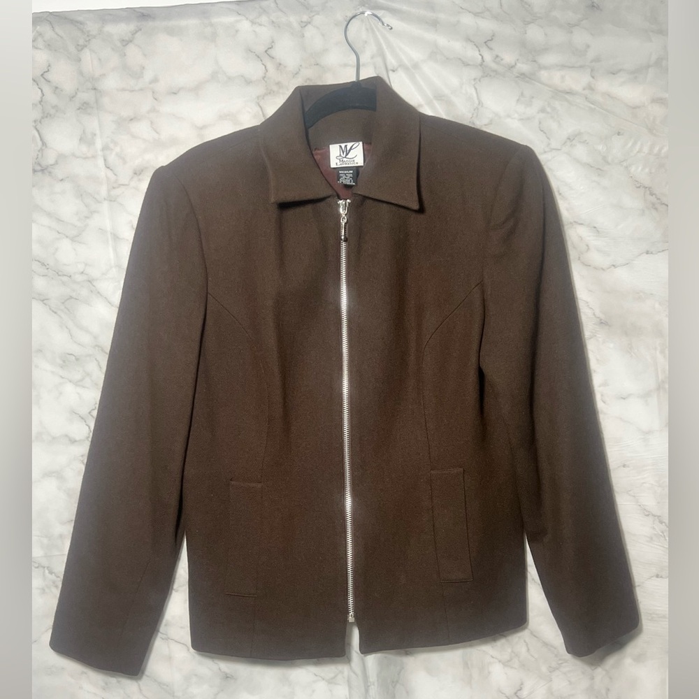 100% Wool ML Maggie Lawrence Classic Brown Jacket Business Casual Minimalist